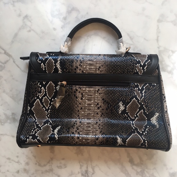 Black Faux Snakeskin Satchel - Picture 4 of 5